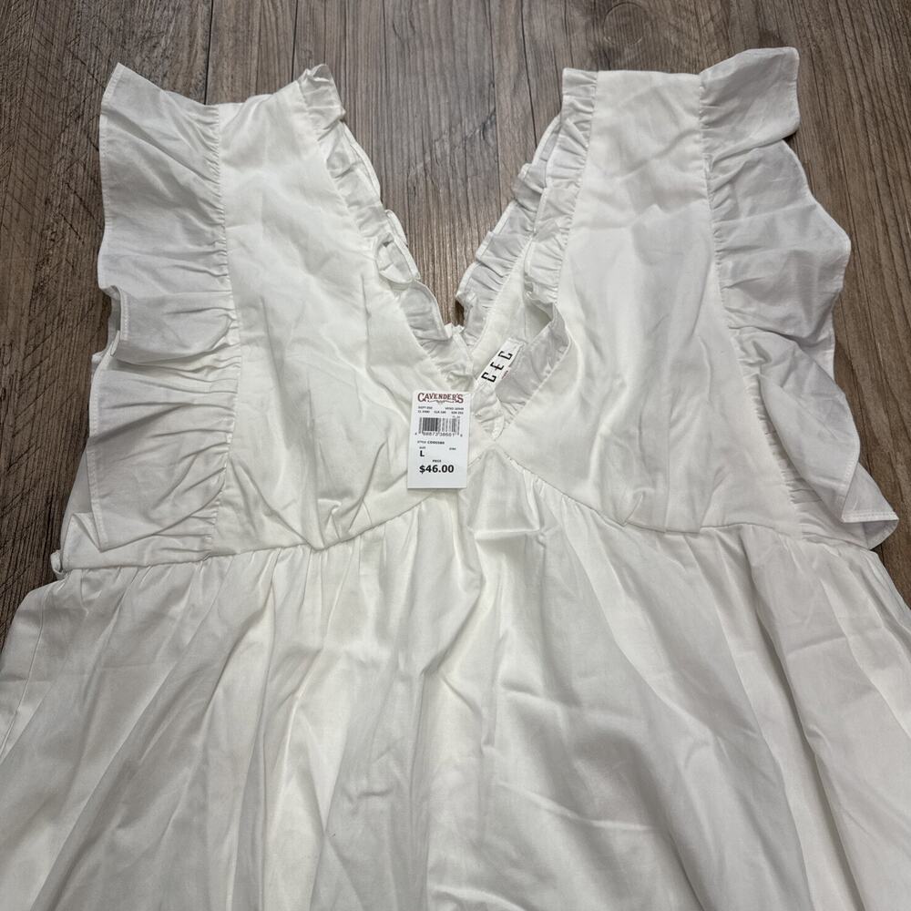 White Babydoll Mini Dress Ruffle V-Neck Flutter Sleeve Summer Cotton Boho - Picture 2 of 7